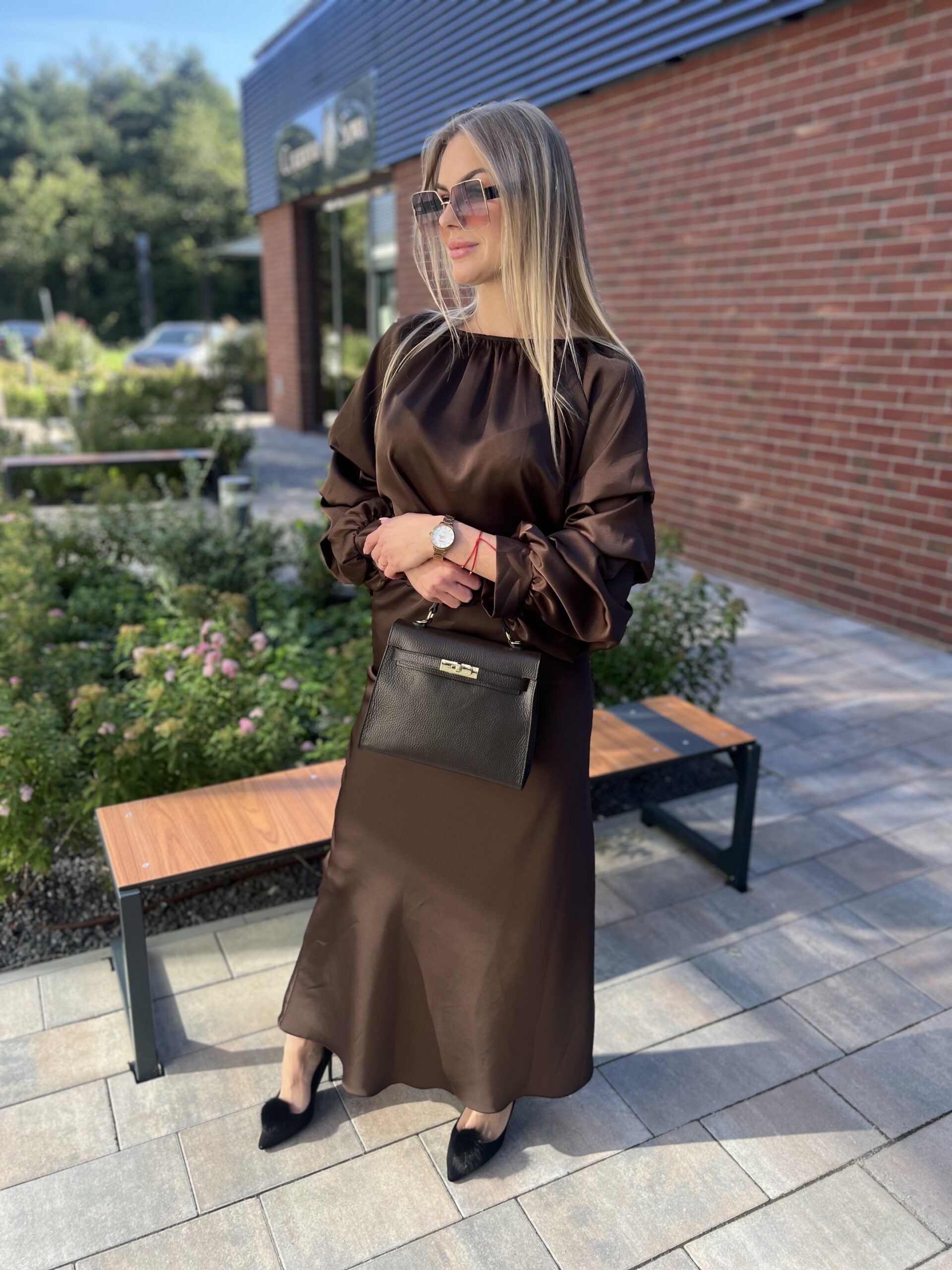 SPÓDNICA SATYNOWA CZEKOLADA