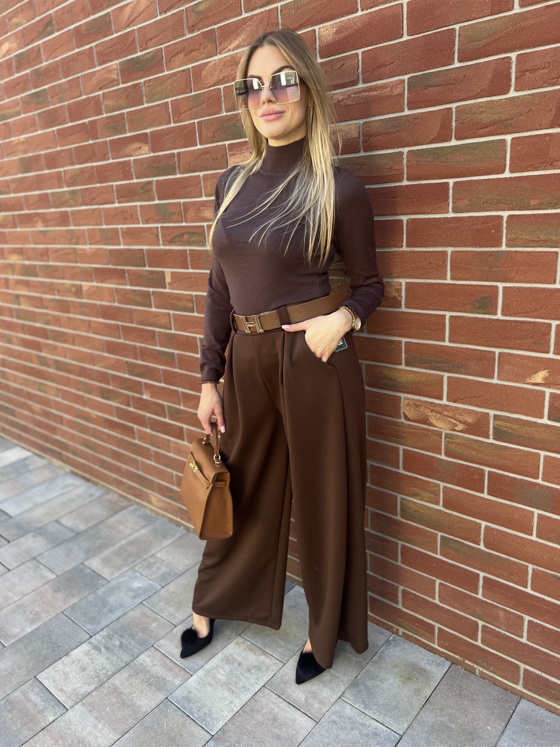 SZEROKIE SPODNIE CZEKOLADOWE