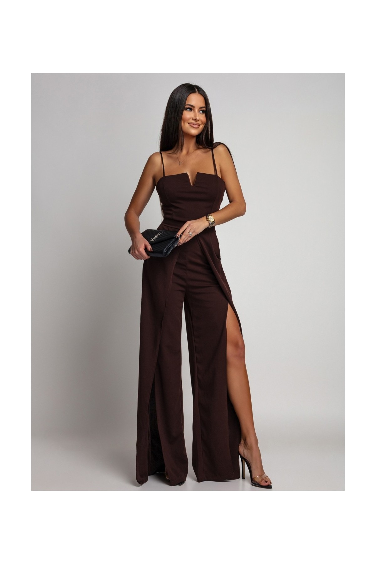 ELEGANCKI KOMBINEZON CZEKOLADOWY
