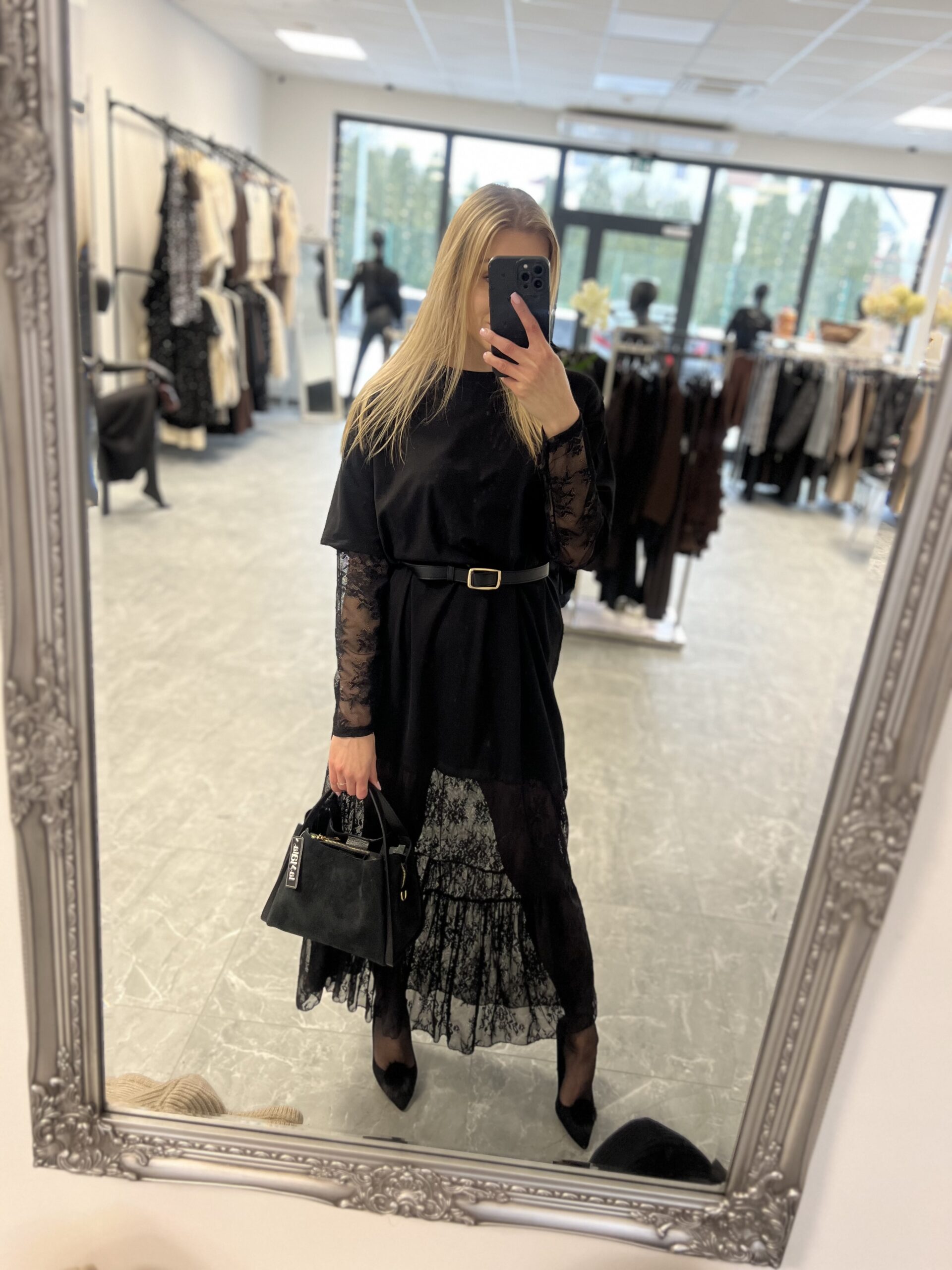 T-SHIRT – SUKIENKA Z KORONKĄ CZARNA