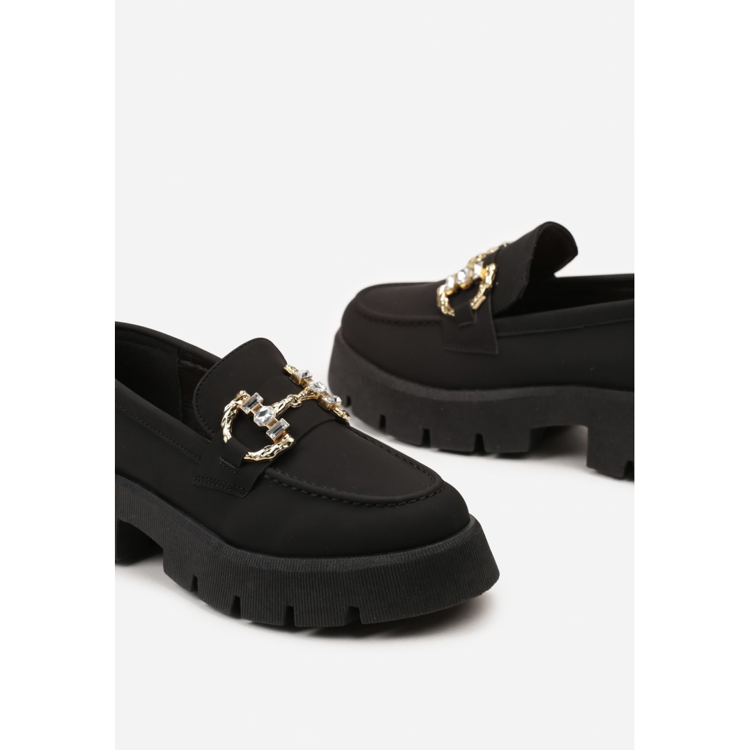 MOKASYNY CZARNE Z OZDOBNĄ KLAMERKĄ