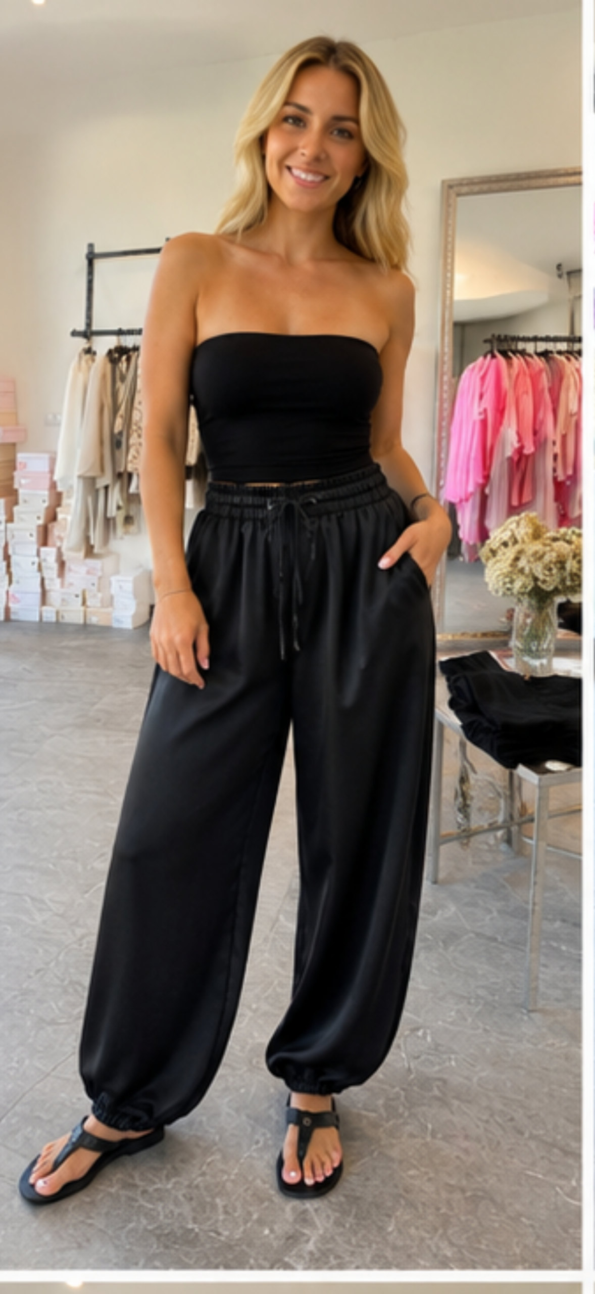 ELEGANCKIE SPODNIE JOGGER CZARNE SATYNA