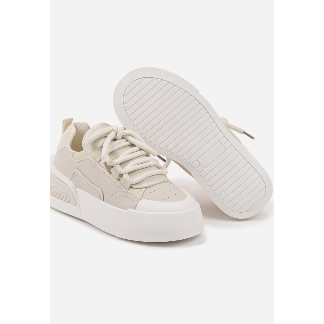 SNEAKERSY BEŻOWE Z BIAŁYMI WSTAWKAMI